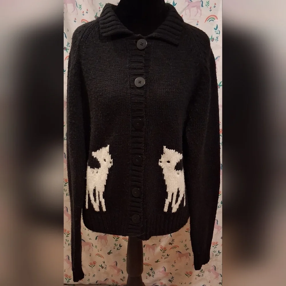 EUC RARE Vintage Y2K Ines De La Fressange Uniqlo Deer Fawn Cardigan Sweater SZ L